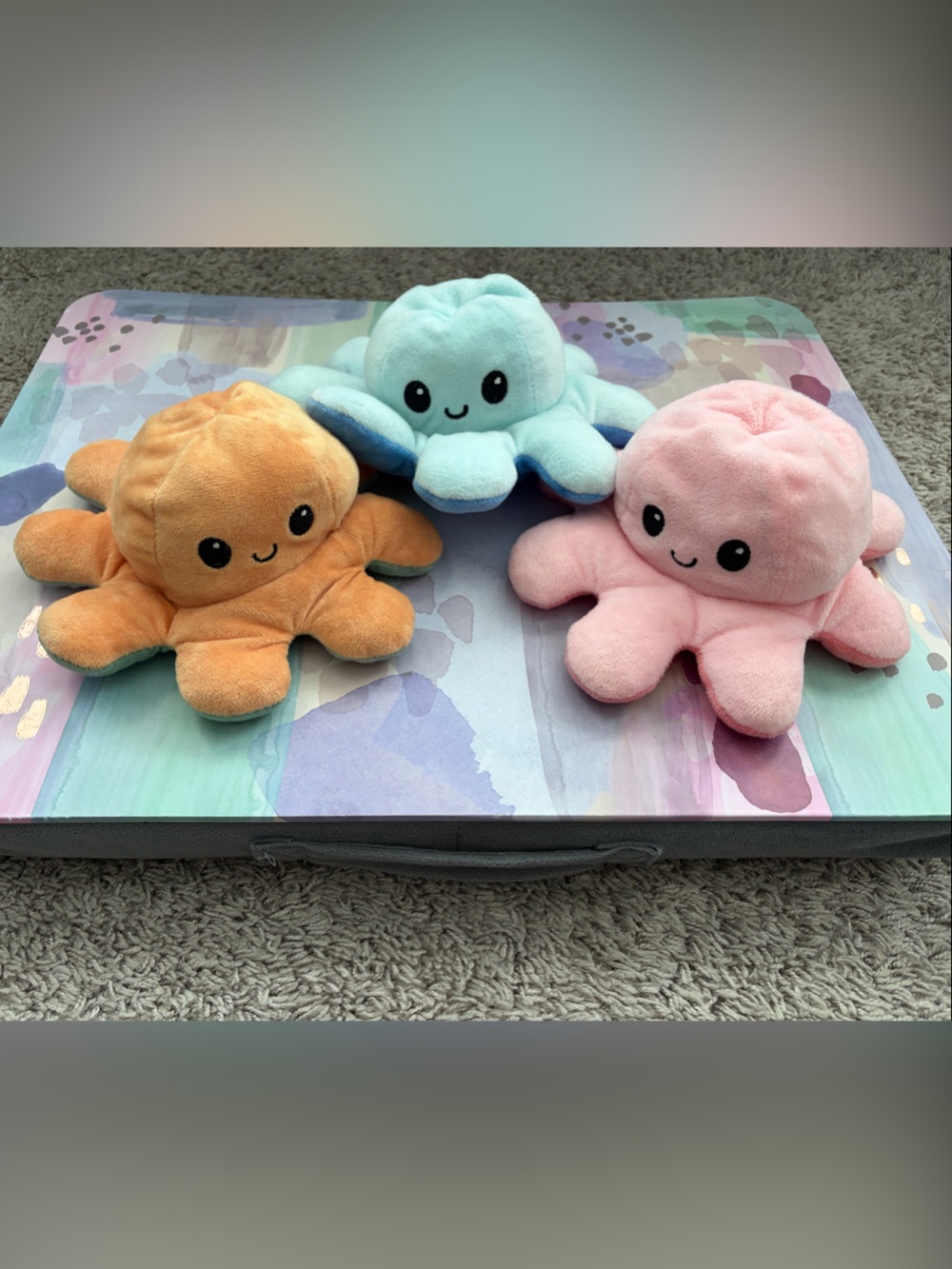 Plush Reversible Octopus Toy - Pink, Blue, Orange Happy/Sad faces